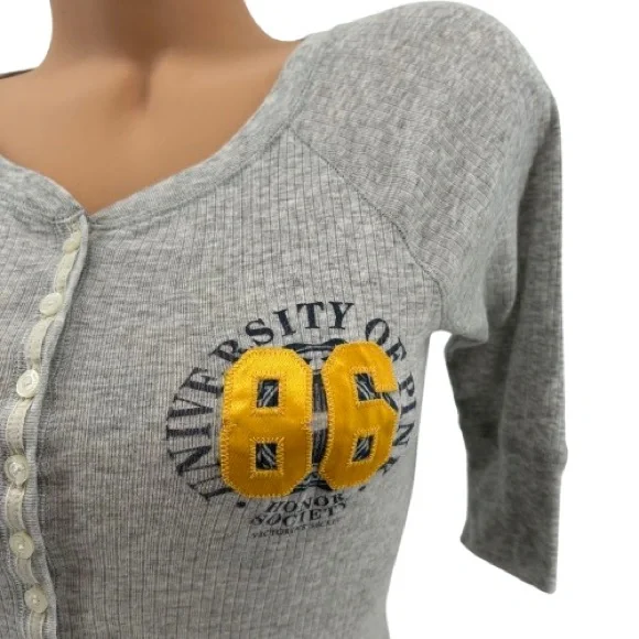 NWT VTG Y2K PINK Victoria’s Secret University of Pink Ribbed Thermal Henley Top - Picture 2 of 13